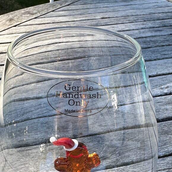 New Handblown Glass Stemless Wine Glass Decorated Gingerbread Man Holiday Décor - Picture 7 of 11
